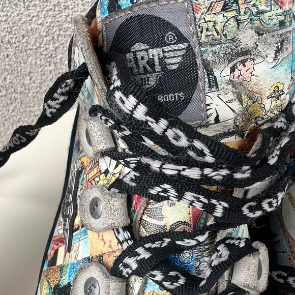 Vintage Y2K chunky Punk combat leather boots graffiti print The Art 38E - Picture 10 of 13